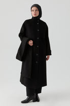 Seyyar Atkılı Kruvaze Kaban - Siyah TUGBA