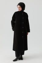 Seyyar Atkılı Kruvaze Kaban - Siyah TUGBA