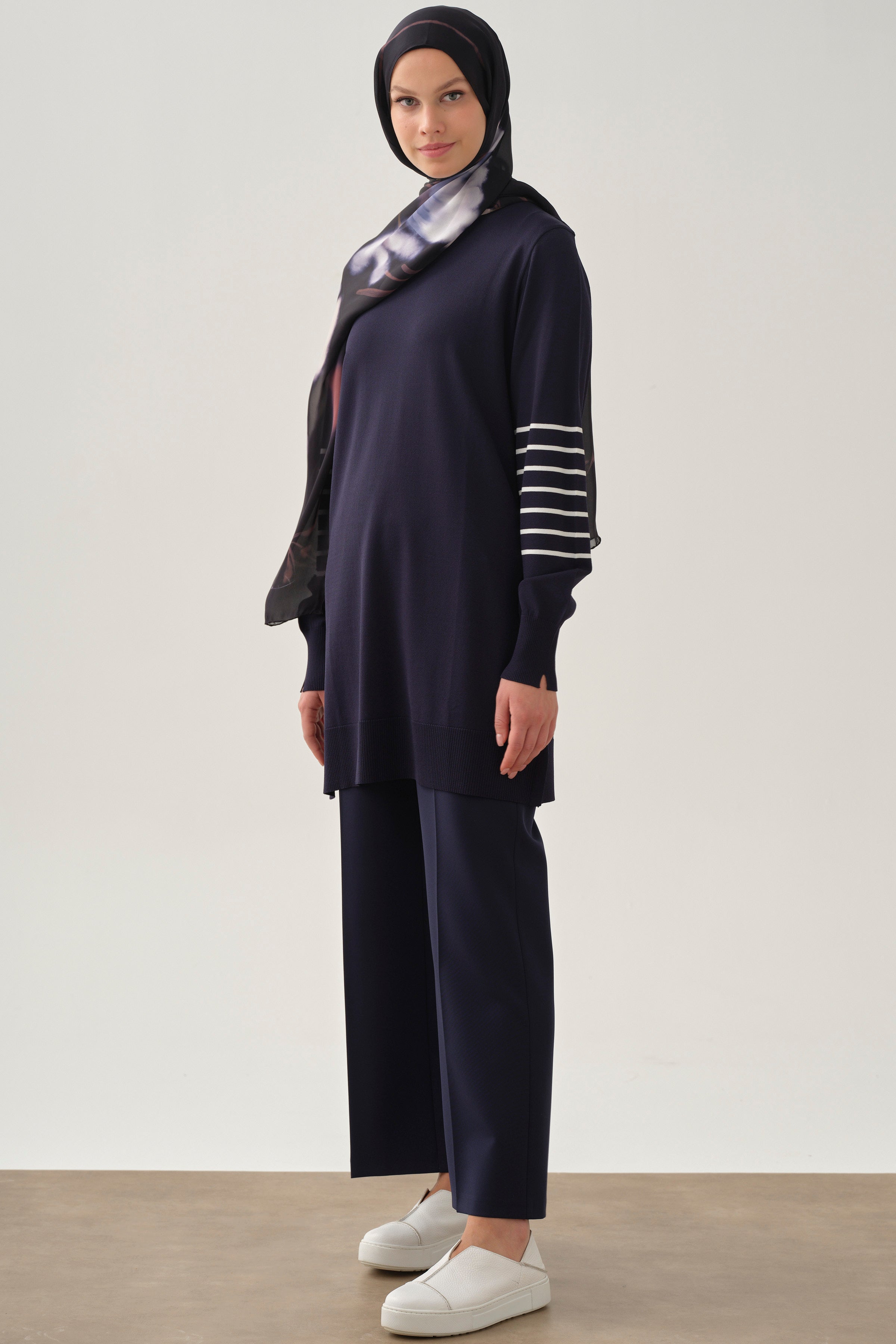 Beli Lastikli Culotte Pantolon - Lacivert TUGBA