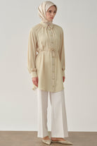 Beli Lastikli Culotte Pantolon - Ekru TUGBA