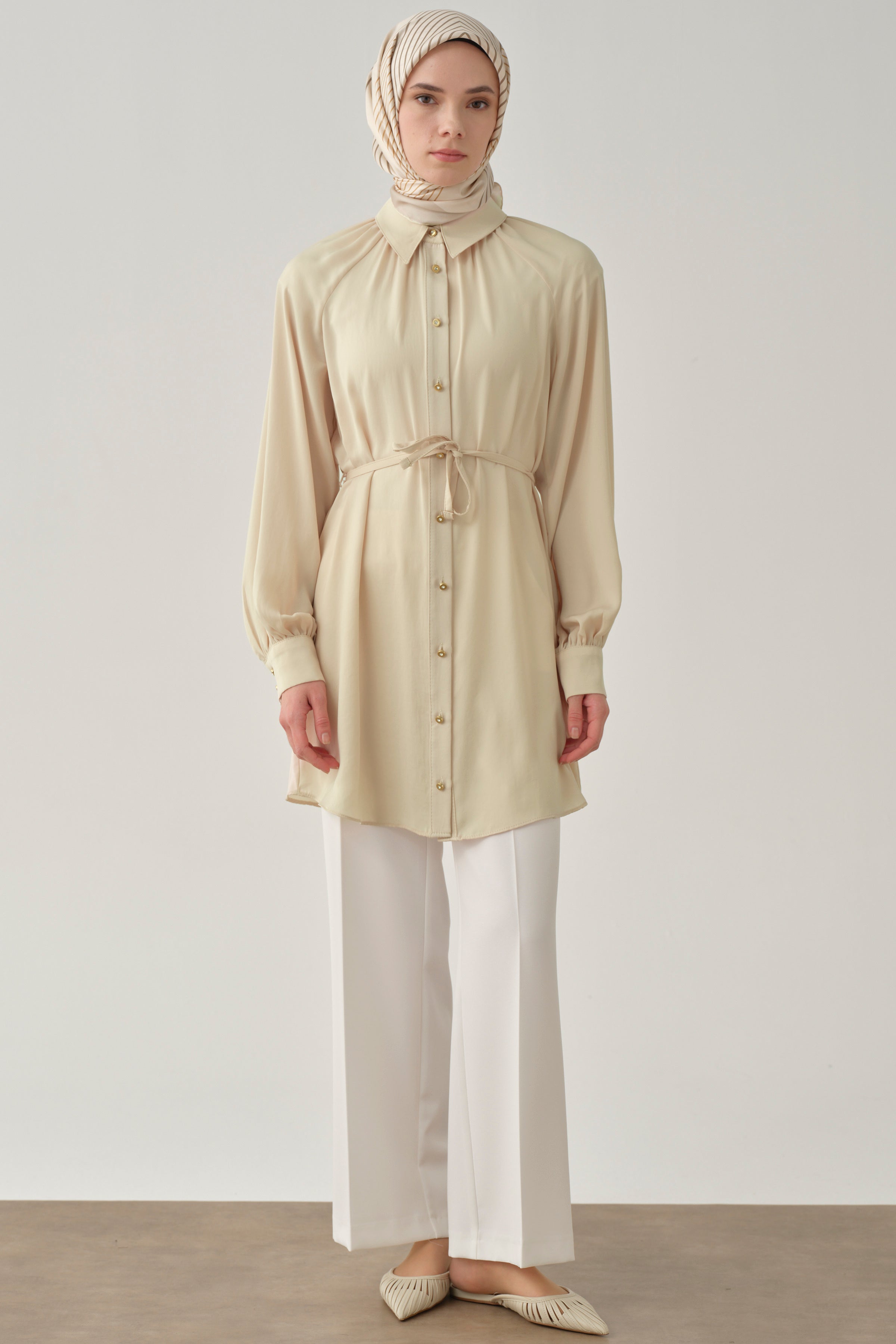 Beli Lastikli Culotte Pantolon - Ekru TUGBA