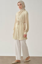 Beli Lastikli Culotte Pantolon - Ekru TUGBA