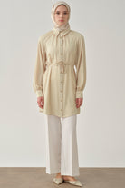 Beli Lastikli Culotte Pantolon - Ekru TUGBA