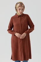 Aplike Lazer Nakış Detaylı Tunik - Taba TUGBA