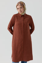 Aplike Lazer Nakış Detaylı Tunik - Taba TUGBA