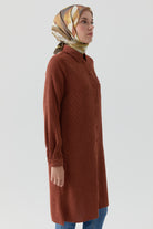 Aplike Lazer Nakış Detaylı Tunik - Taba TUGBA