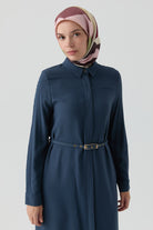 Yırtmaçlı Kemerli Uzun Tunik - İndigo TUGBA
