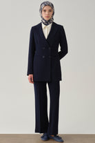 Beli Lastikli Culotte Pantolon - Lacivert TUGBA