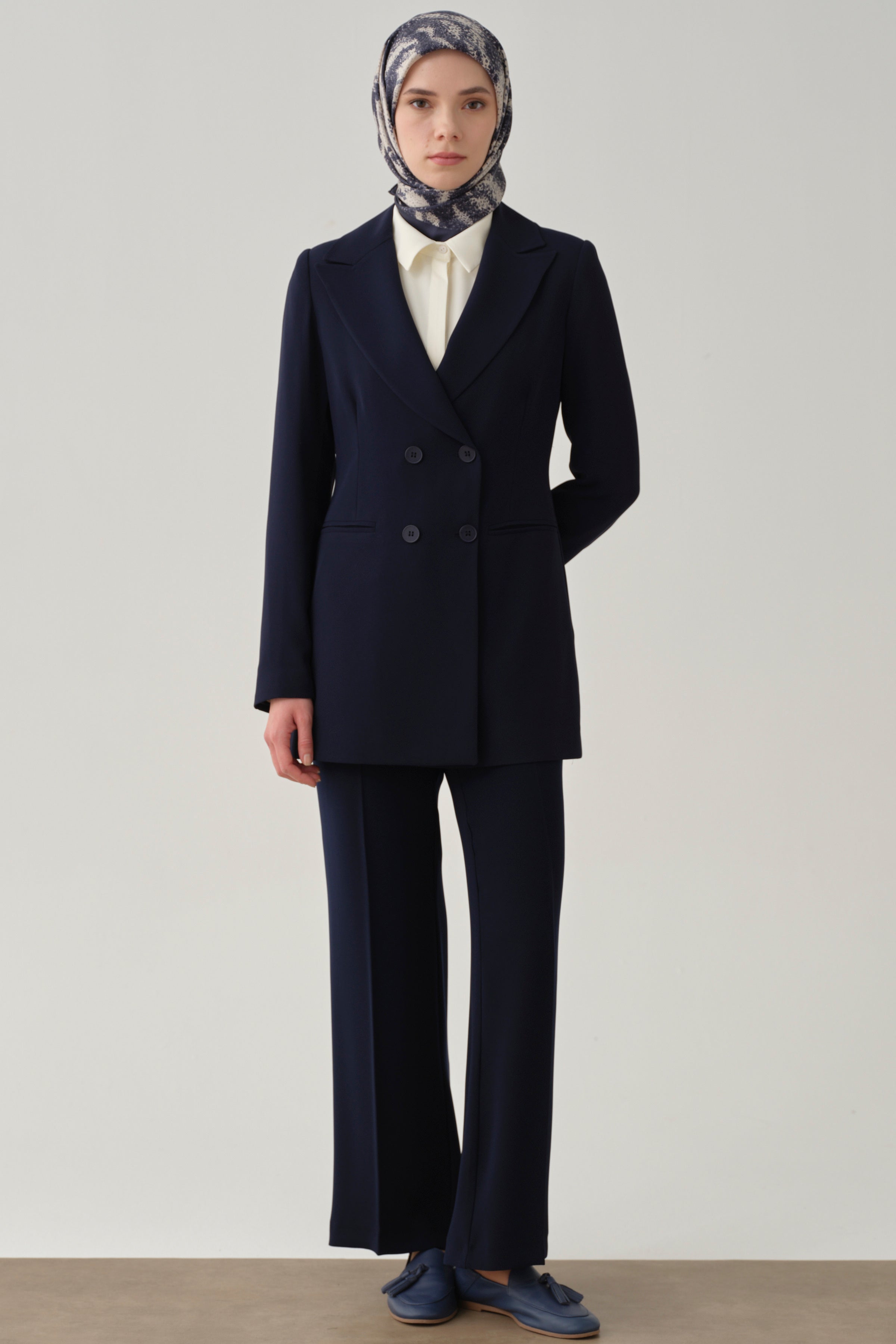 Beli Lastikli Culotte Pantolon - Lacivert TUGBA