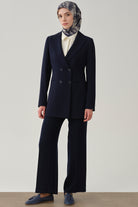 Beli Lastikli Culotte Pantolon - Lacivert TUGBA