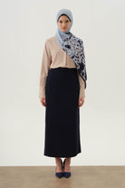 Plikaşe Detaylı Kalem Etek - Lacivert TUGBA