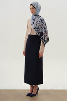 Plikaşe Detaylı Kalem Etek - Lacivert TUGBA