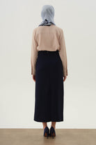 Plikaşe Detaylı Kalem Etek - Lacivert TUGBA