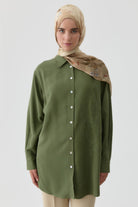 Nakışlı Düşük Kollu Gömlek - Haki TUGBA