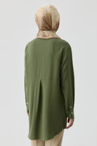 Nakışlı Düşük Kollu Gömlek - Haki TUGBA