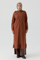 Deri Biye Detaylı Örme Giy-Çık - Kahve TUGBA