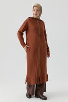 Deri Biye Detaylı Örme Giy-Çık - Kahve TUGBA