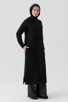 Deri Biye Detaylı Örme Giy-Çık - Siyah TUGBA