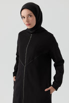 Deri Biye Detaylı Örme Giy-Çık - Siyah TUGBA