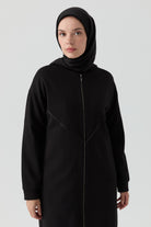 Deri Biye Detaylı Örme Giy-Çık - Siyah TUGBA