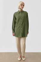 Bol Paça Pensli Pantolon - Yeşil TUGBA