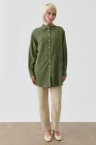 Bol Paça Pensli Pantolon - Yeşil TUGBA