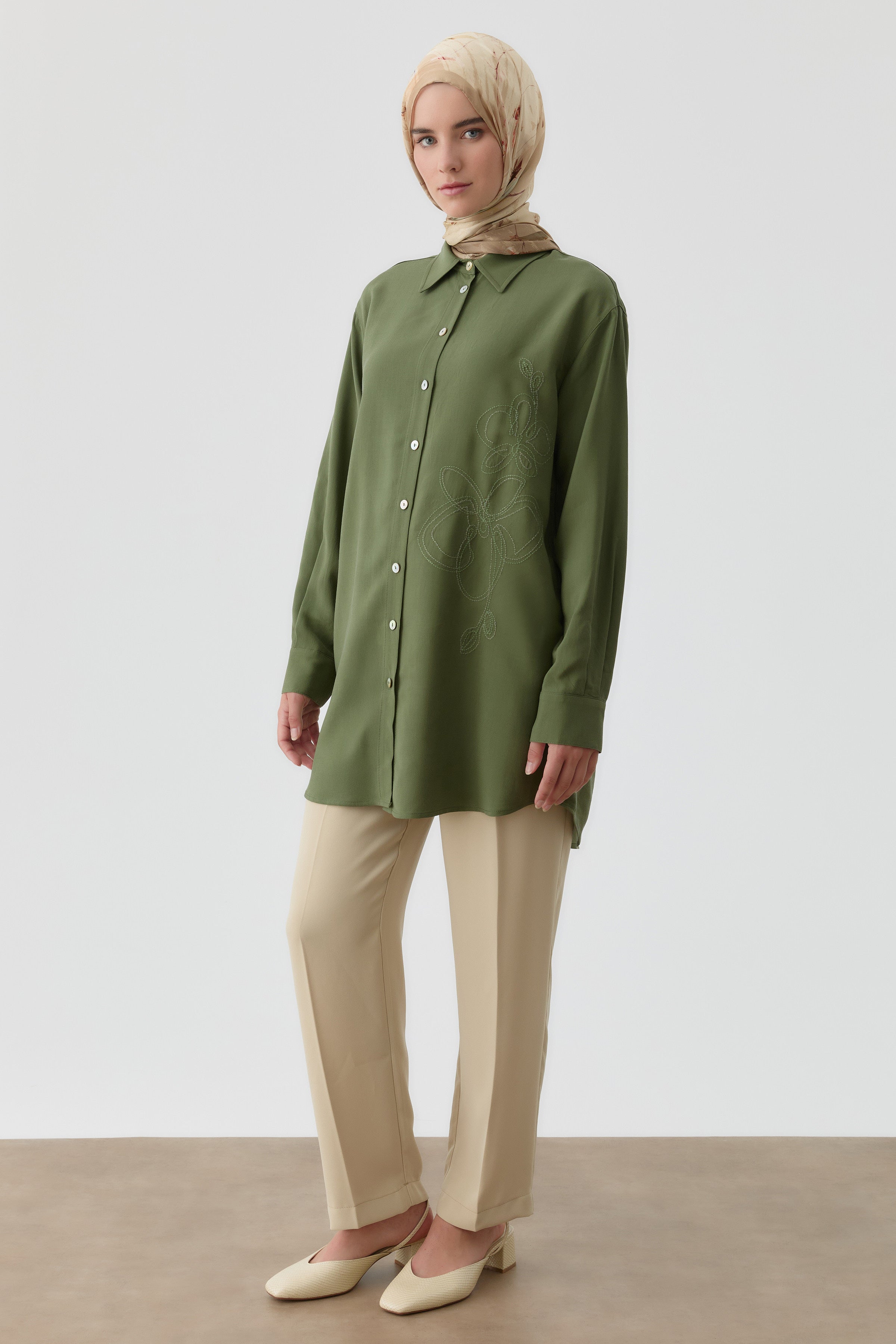 Bol Paça Pensli Pantolon - Yeşil TUGBA