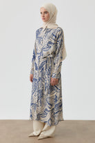 Kemerli Desenli Uzun Tunik - İndigo TUGBA