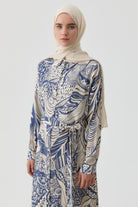 Kemerli Desenli Uzun Tunik - İndigo TUGBA