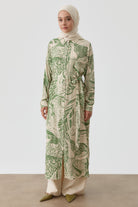 Kemerli Desenli Uzun Tunik - Haki TUGBA