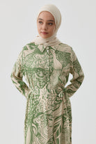 Kemerli Desenli Uzun Tunik - Haki TUGBA