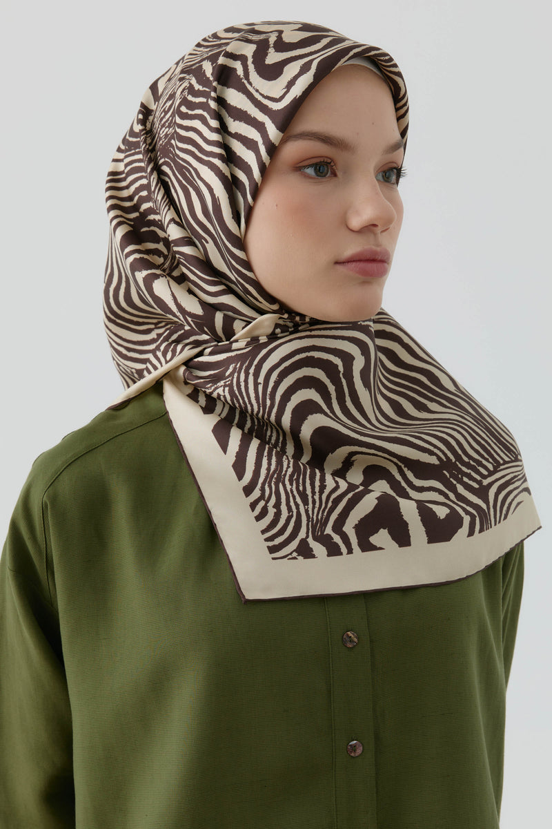 Nilda Twill İpek Eşarp - Bej - Kahve TUGBA