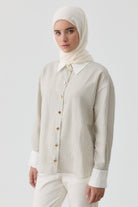 Kombinli Çizgili Gömlek - Bej TUGBA