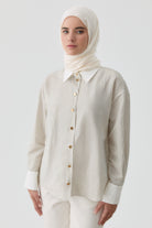 Kombinli Çizgili Gömlek - Bej TUGBA