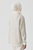 Kombinli Çizgili Gömlek - Bej TUGBA