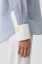 Kombinli Çizgili Gömlek - Lacivert TUGBA