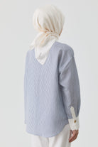 Kombinli Çizgili Gömlek - Lacivert TUGBA