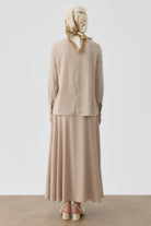 Gül Broşlu Bluz Etek Takım - Bej TUGBA