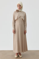 Gül Broşlu Bluz Etek Takım - Bej TUGBA