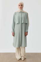 Rüzgarlık Detaylı Çiçek Düğmeli Tunik - Mint TUGBA