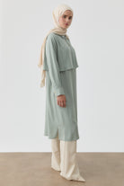 Rüzgarlık Detaylı Çiçek Düğmeli Tunik - Mint TUGBA