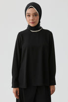 Yırtmaç Detaylı Bluz Tunik - Siyah TUGBA