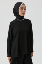 Yırtmaç Detaylı Bluz Tunik - Siyah TUGBA