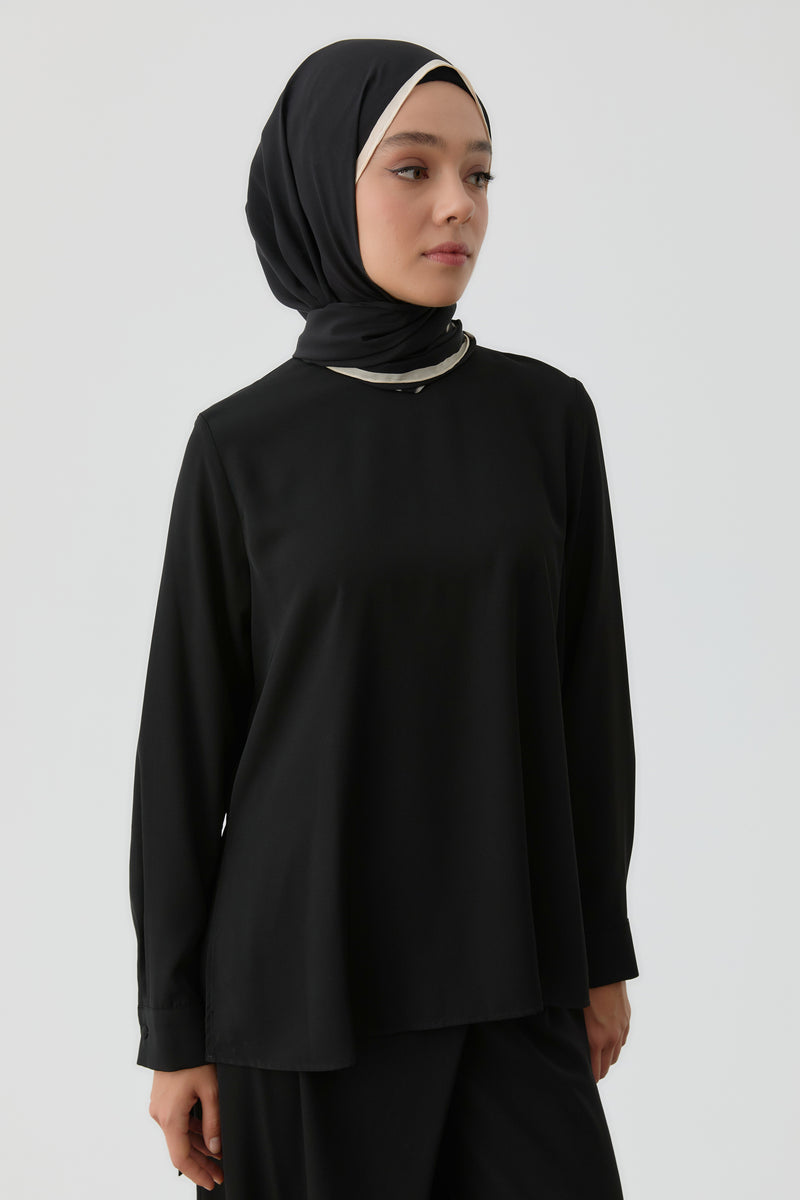 Yırtmaç Detaylı Bluz Tunik - Siyah TUGBA
