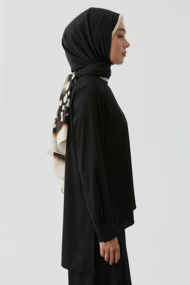 Yırtmaç Detaylı Bluz Tunik - Siyah TUGBA
