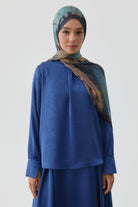 Ters Manşetli Bluz - İndigo TUGBA