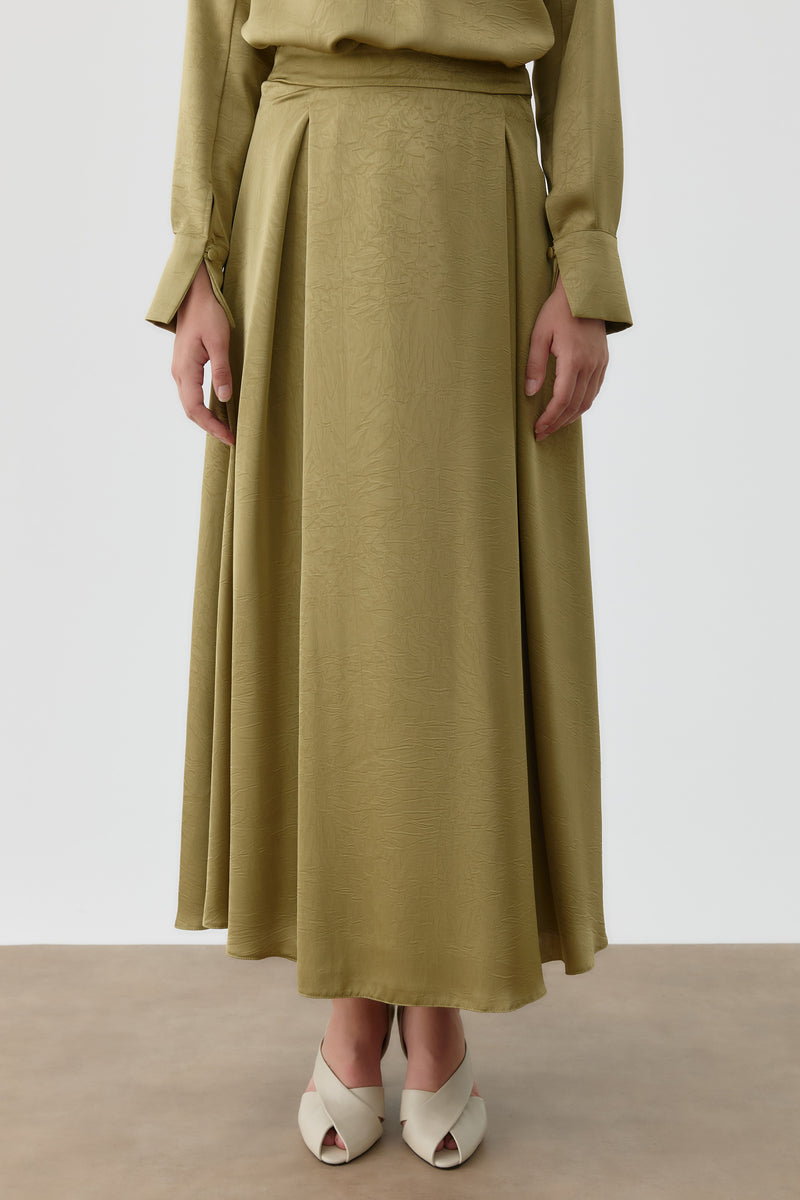 Plikaşe Detaylı Etek - Olive TUGBA