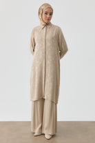 Kombinli Yanları Aller Detaylı Tunik - Bej TUGBA