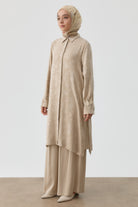 Kombinli Yanları Aller Detaylı Tunik - Bej TUGBA