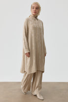 Kombinli Yanları Aller Detaylı Tunik - Bej TUGBA